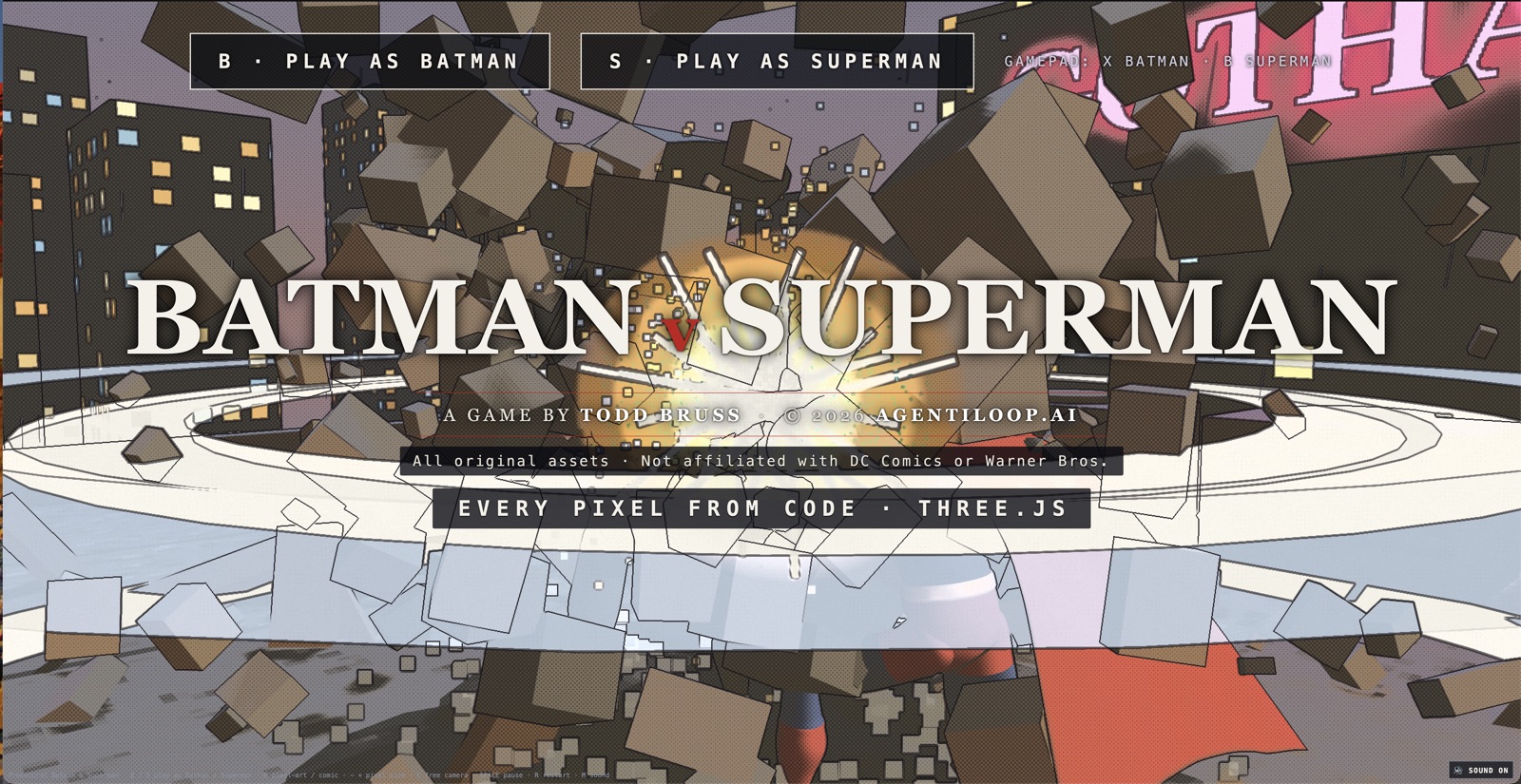Batman v Superman, a royalty free 3D fighting game made with AgentiLoop Agent!