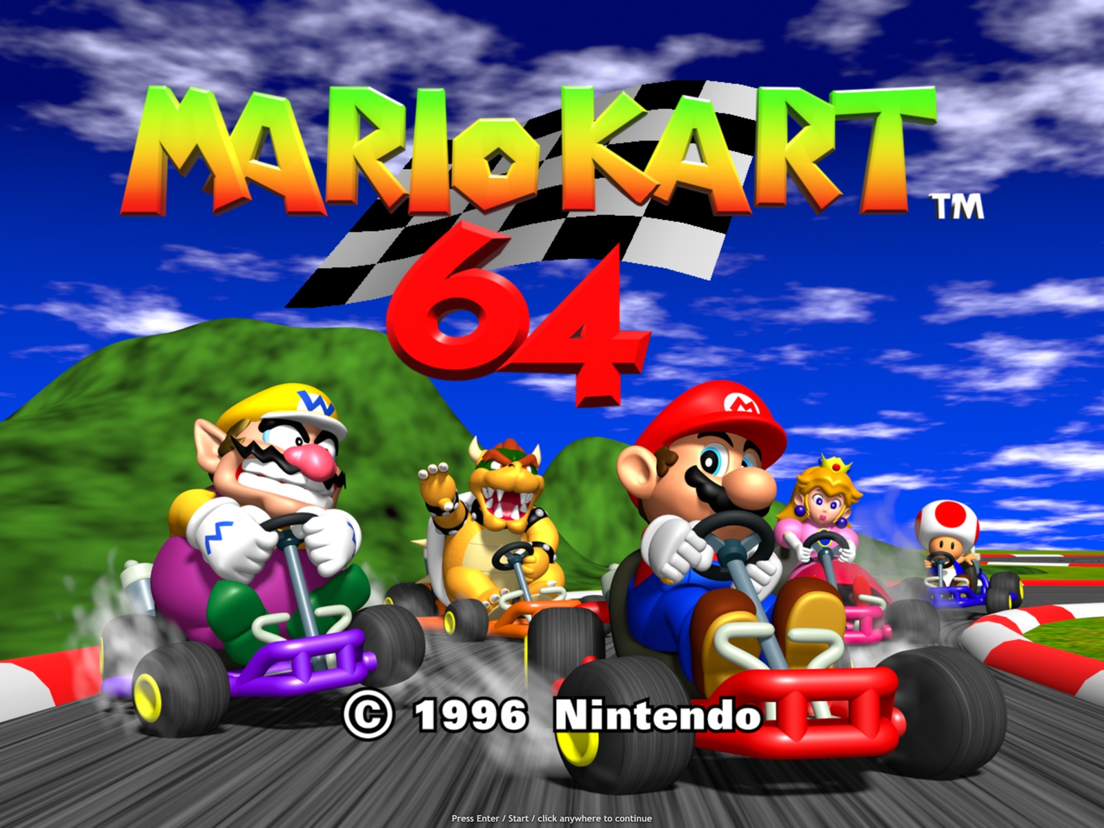 Титульный экран MarioKart64JS в нативном разрешении с HD-пакетом текстур 4x.